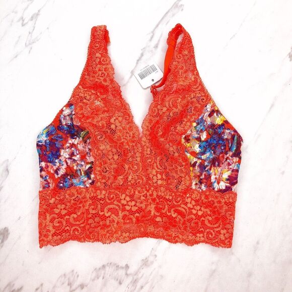 Soma Bralette Lace Plunge Bra Artistic Floral Orange Size XS Extra Small - Picture 1 of 5
